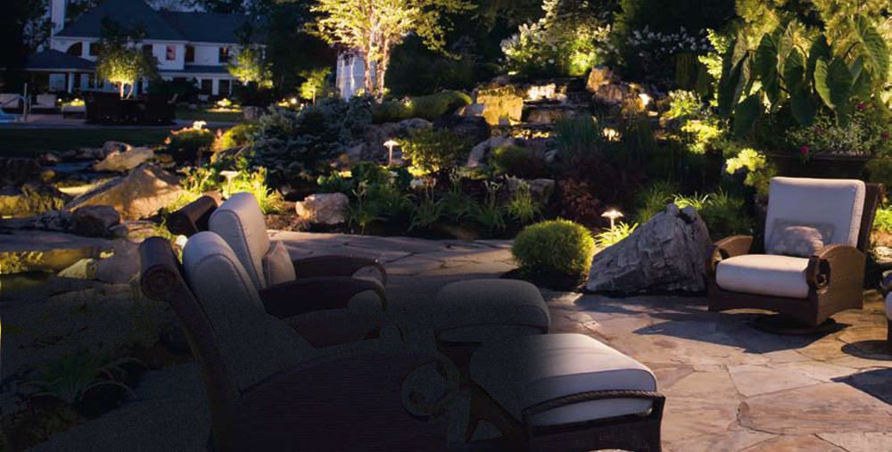 LED lighting sets the mood for an outdoor sitting area