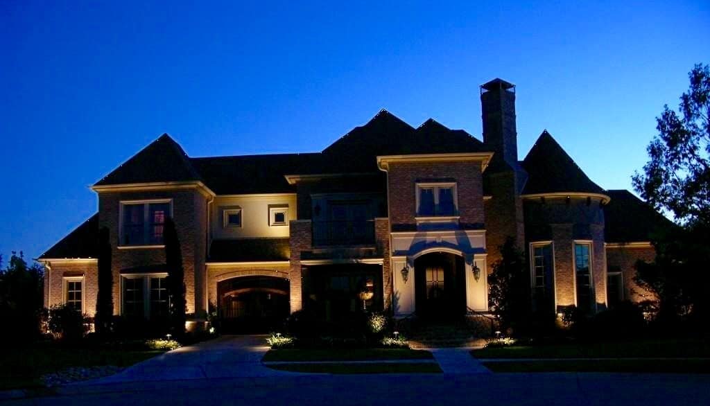 Exterior Lighting used to dramatic effect on a two story home