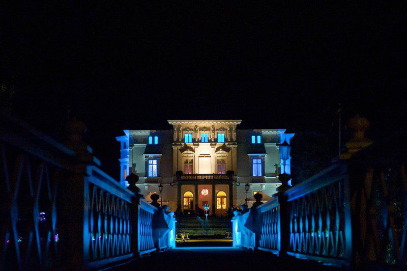 LED Lighting adds colorful blue accents to a palatial home