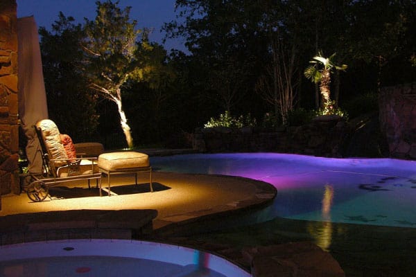 Colorful lights set the mood at poolside