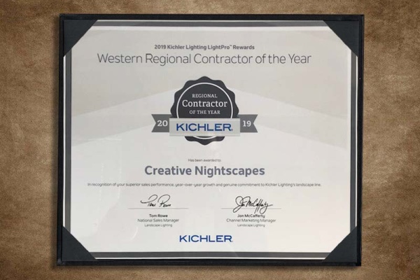 The 2019 Kichler Contractor of the Year Award given to Creative Nightscapes.