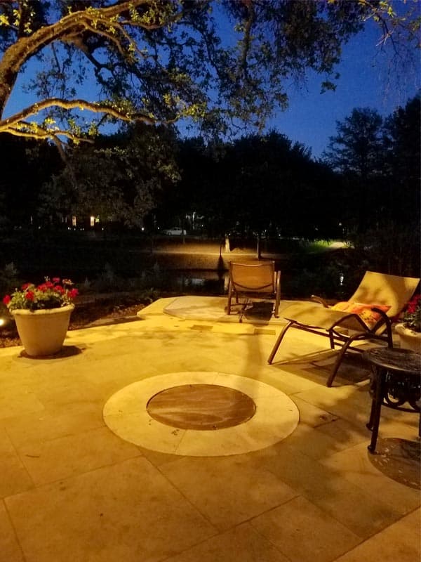 an illuminated patio